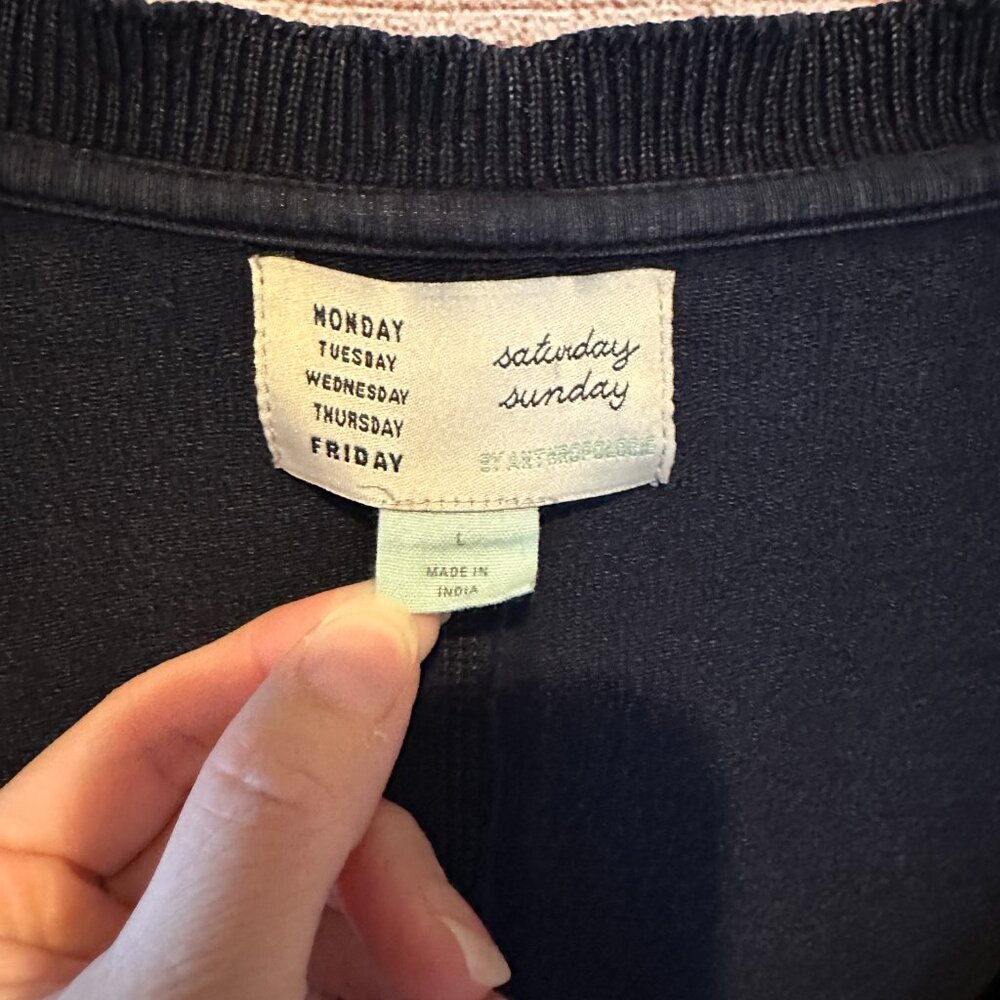 Anthropologie Saturday Sunday Arcana Navy Blue Side Button Sweater Cableknit L - Picture 6 of 12